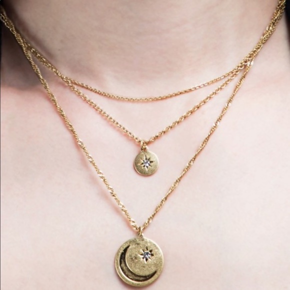 Celestial Moon Charm Necklace - Three Layered - Picture 6 of 6